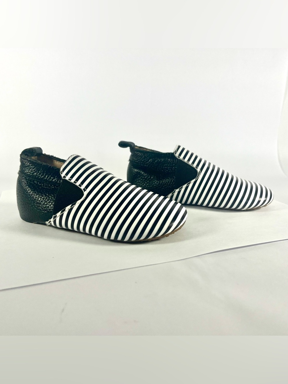 Monkey Feet Black & White Striped Slip-On Toddler Moccasins
